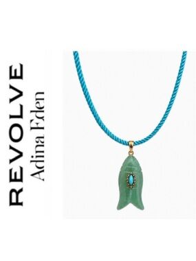 Revolve x Adina Eden Carved Green Jade Fish Pendant & Turquoise Cotton Rope Chai